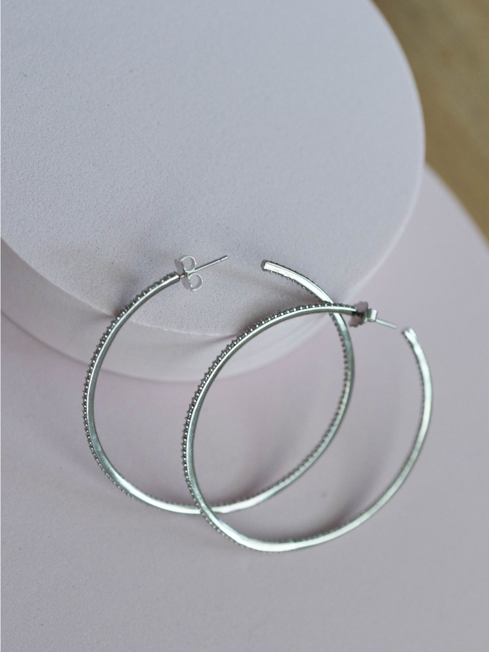Silver‎ Hoop Earrings - Elegant Textured Hoop (Women Jewelry)